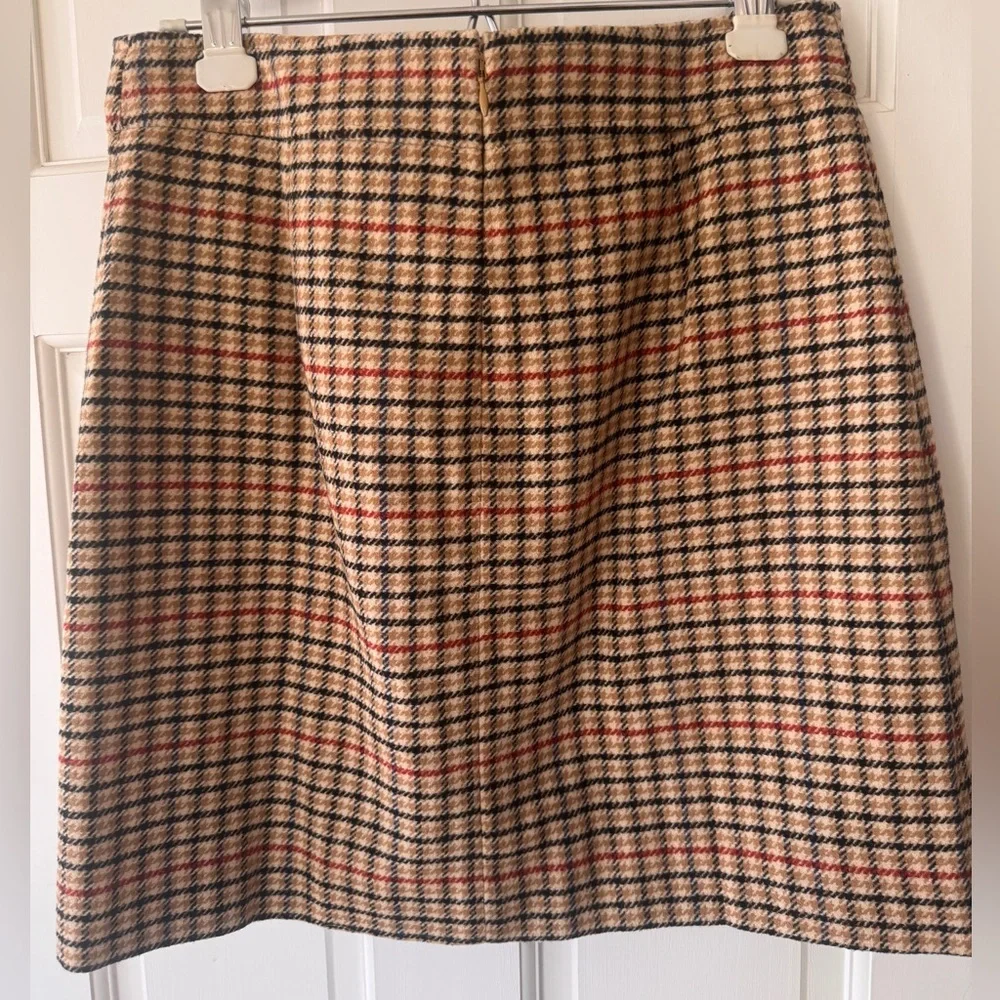 J. Crew Plaid Wool Blend A-Line Mini- Light Khaki Brick Red - Picture 6 of 6